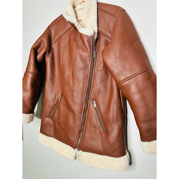 SPLENDID Earhart Brown Faux Leather Aviator Collar Jacket Size Extra Small - Picture 11 of 16